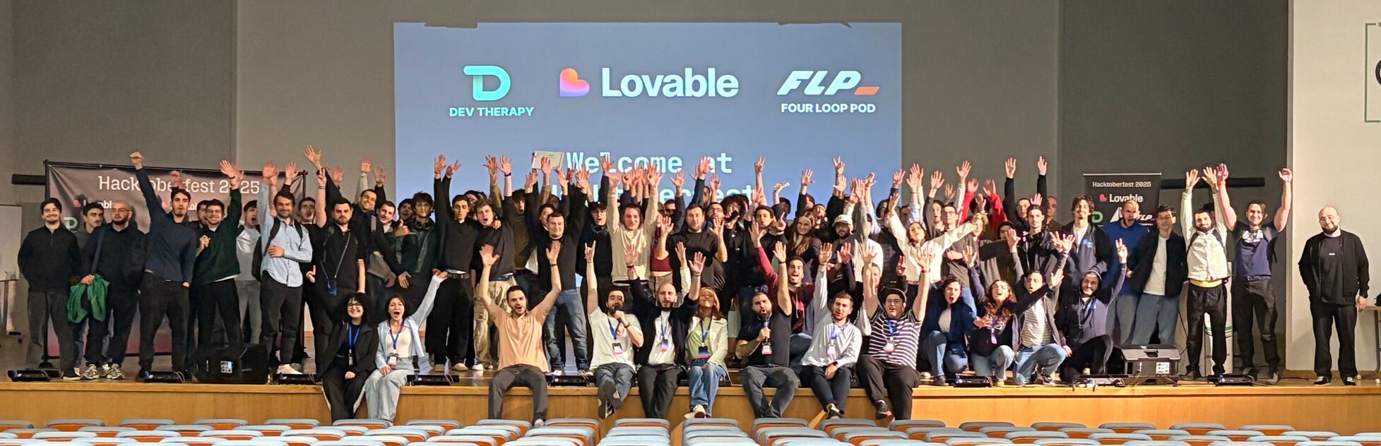 HACKTOBERFEST Georgia 2025 group photograph at the Free University of Tbilisi